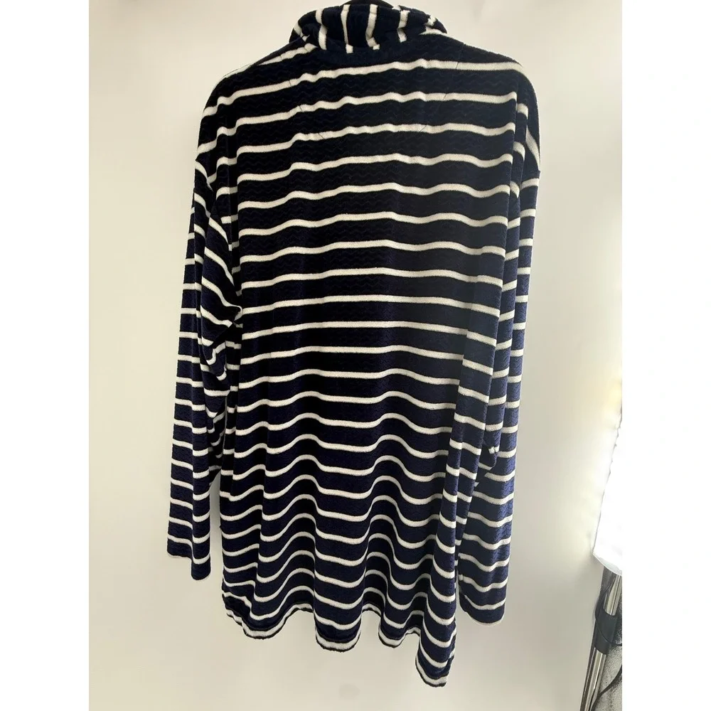 Paco Sport Vintage Quarter Zip Pullover Navy Blue White Striped Fleece XL